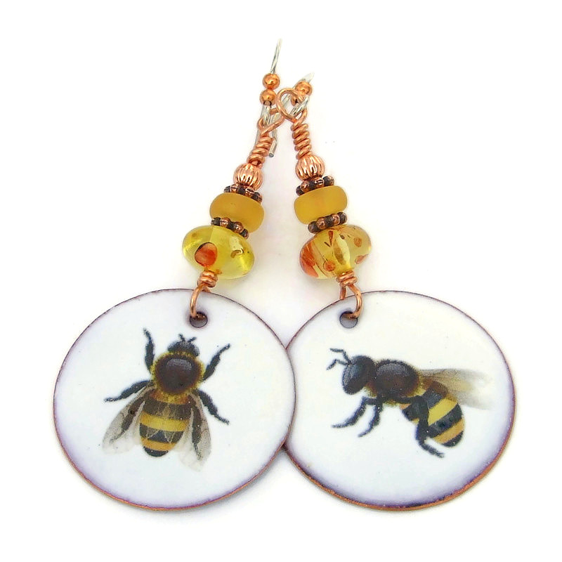 Hand-painted Seasonal Red Baby Bee Earrings - Clip